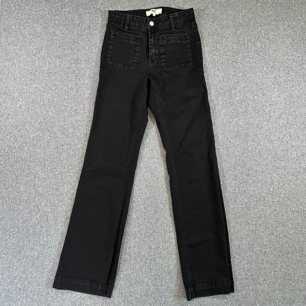 MKT Studio The Diana Flare Jeans Black High Rise Patch Pocket Denim Womens 27